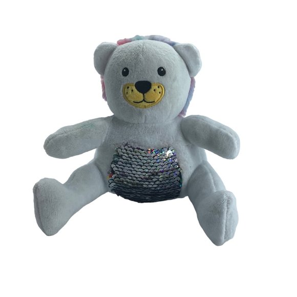 White Bear Sequin Tummy Belly Rainbow Silver Sand Filled 6" RMS International - Picture 2 of 7